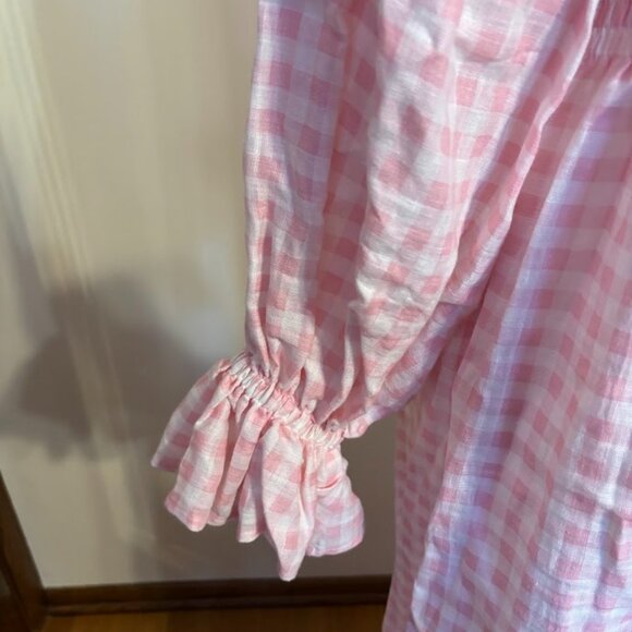 SLEEPER Of the Shoulder Midi Pink Gingham Dress - Pink/White - size Large - Picture 8 of 16